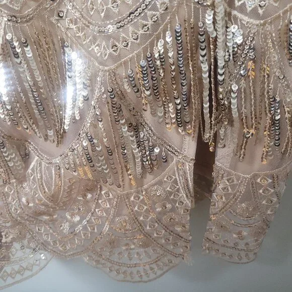 Lulu's Awe-Inspiring Gold Embroidered Sequin Midi Dress Size Small NWT - Picture 5 of 10